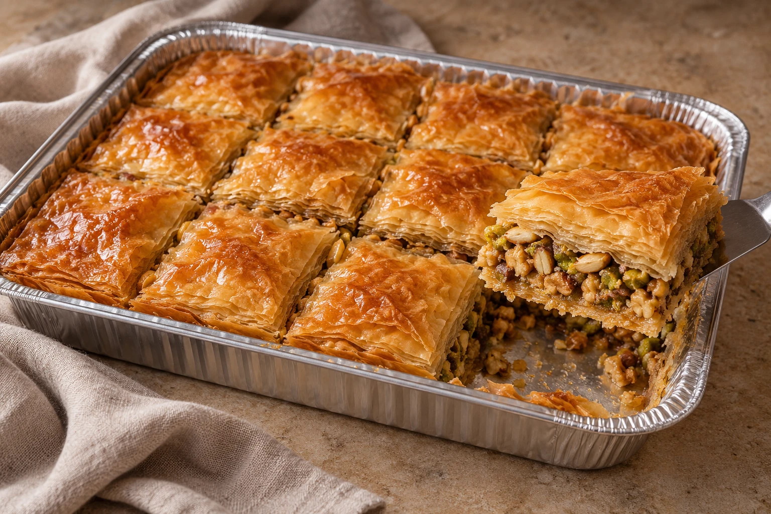 Goulash pastry layered with nuts and soaked in syrup