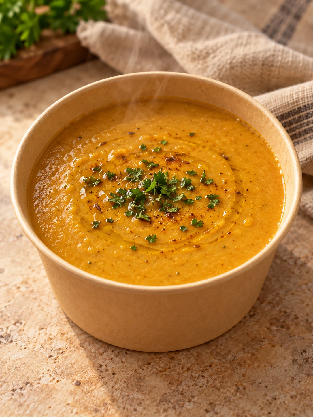 A bowl of Egyptian lentil soup
